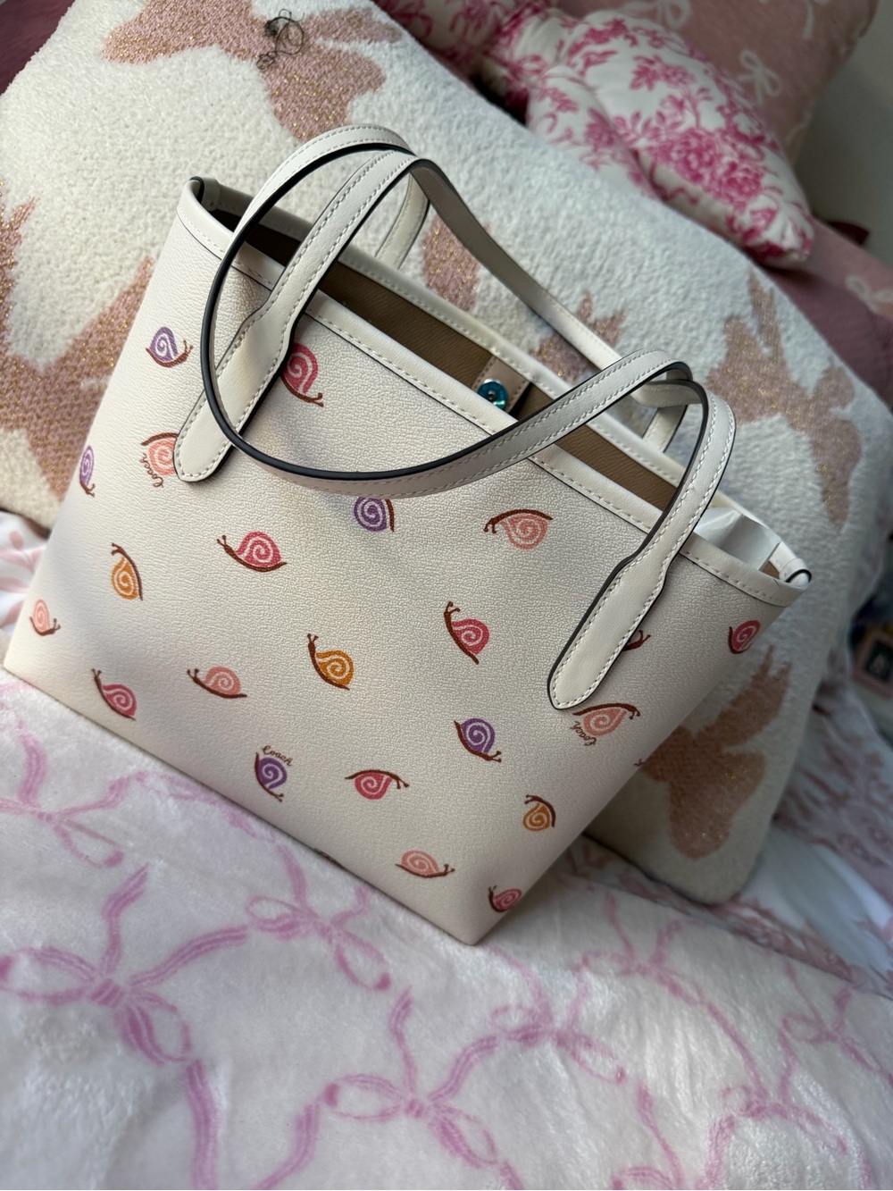 Coach Cream Mini Tote with Multicolor Snail Motif - Picture 3 of 7